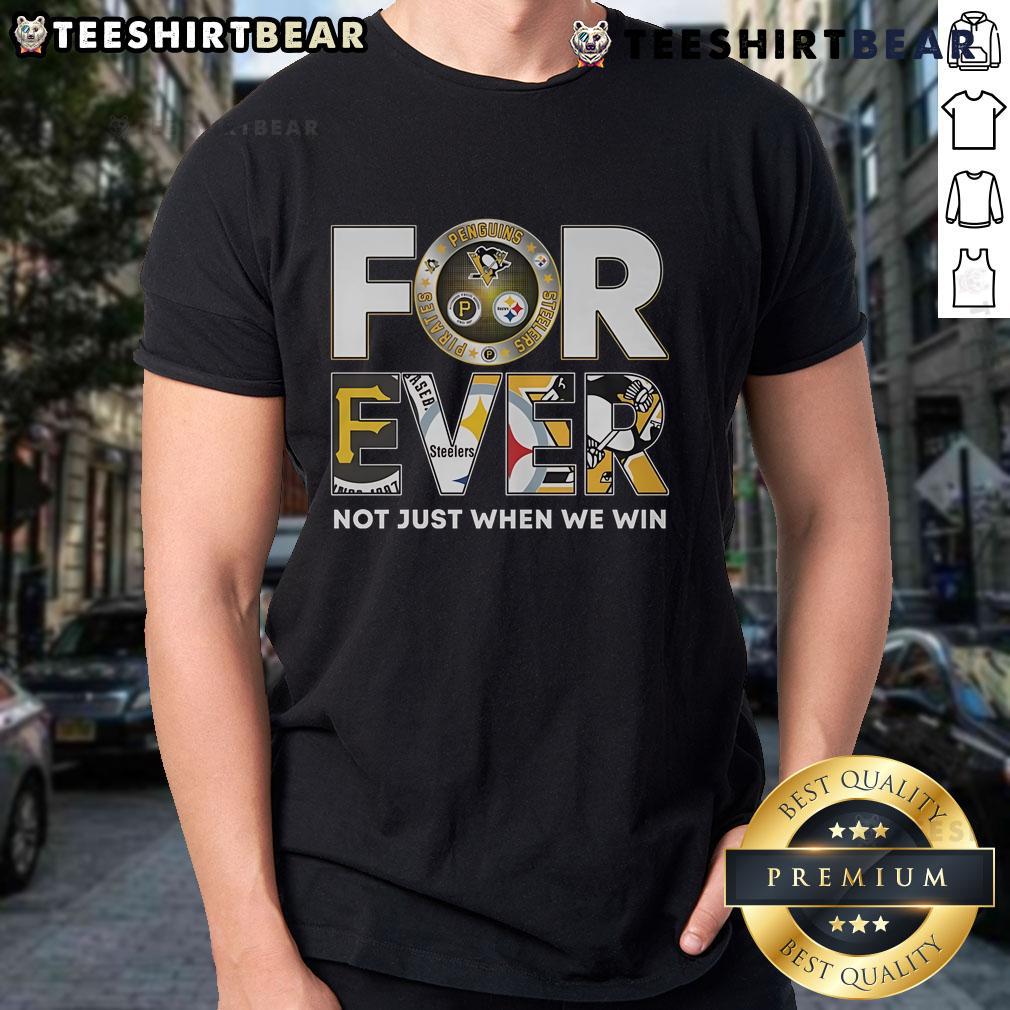Alt Text: Top Pittsburgh Steelers, Pirates, Penguins Forever T-Shirt design showcasing team pride, perfect for fans.