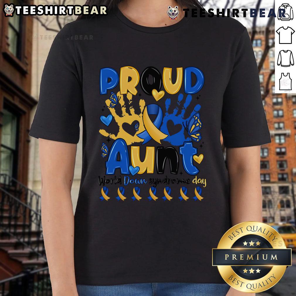 Top Proud Aunt World Down Syndrome Day Ladies Tee showcasing a stylish design for celebrating Down Syndrome awareness.