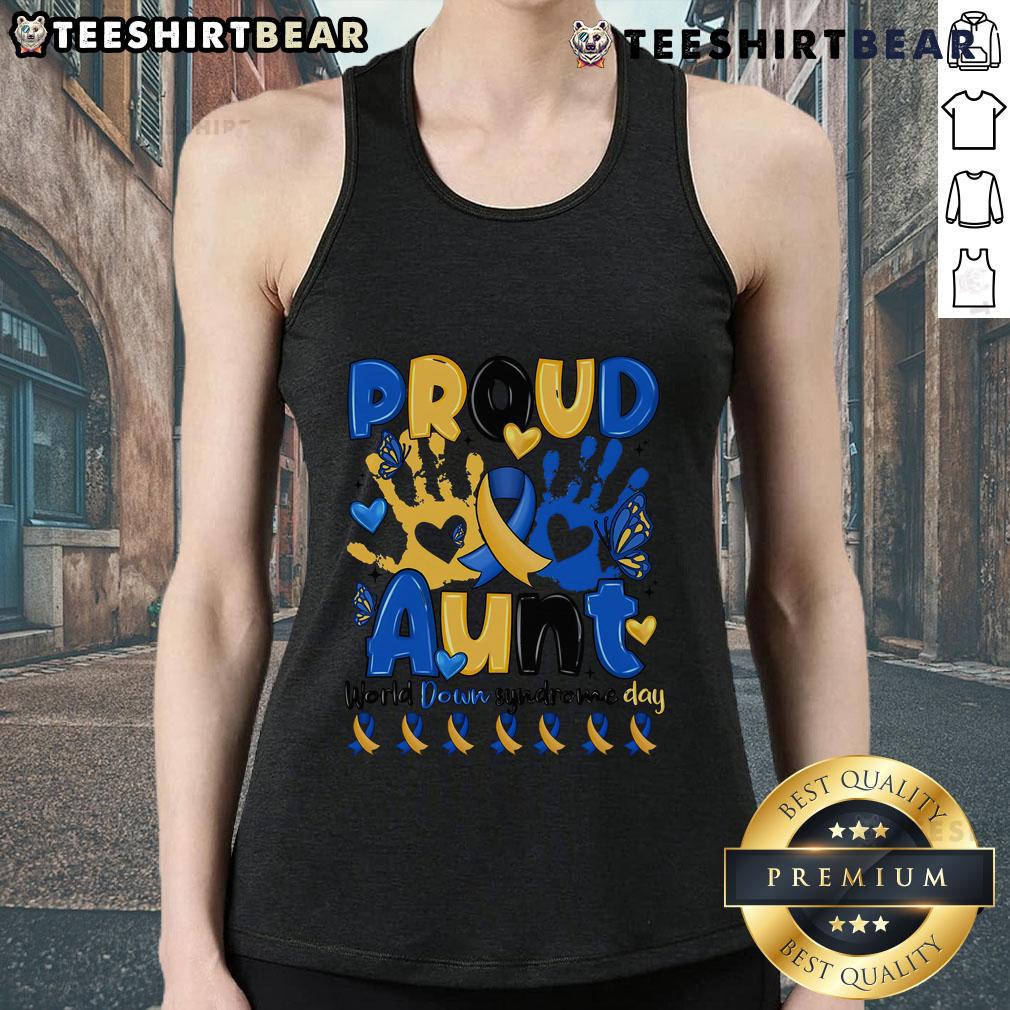 Top Proud Aunt World Down Syndrome Day Tank Top featuring vibrant design celebrating Down Syndrome awareness and love.