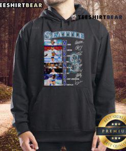 Alt Text: Seattle Mariners hoodie featuring signatures of Andres Munoz, JP Crawford, and Julio Rodriguez, perfect for fans.
