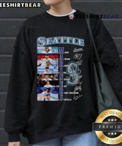 Alt Text: Seattle Mariners sweatshirt featuring signatures of Andres Munoz, JP Crawford, and Julio Rodriguez. Perfect fan gear!