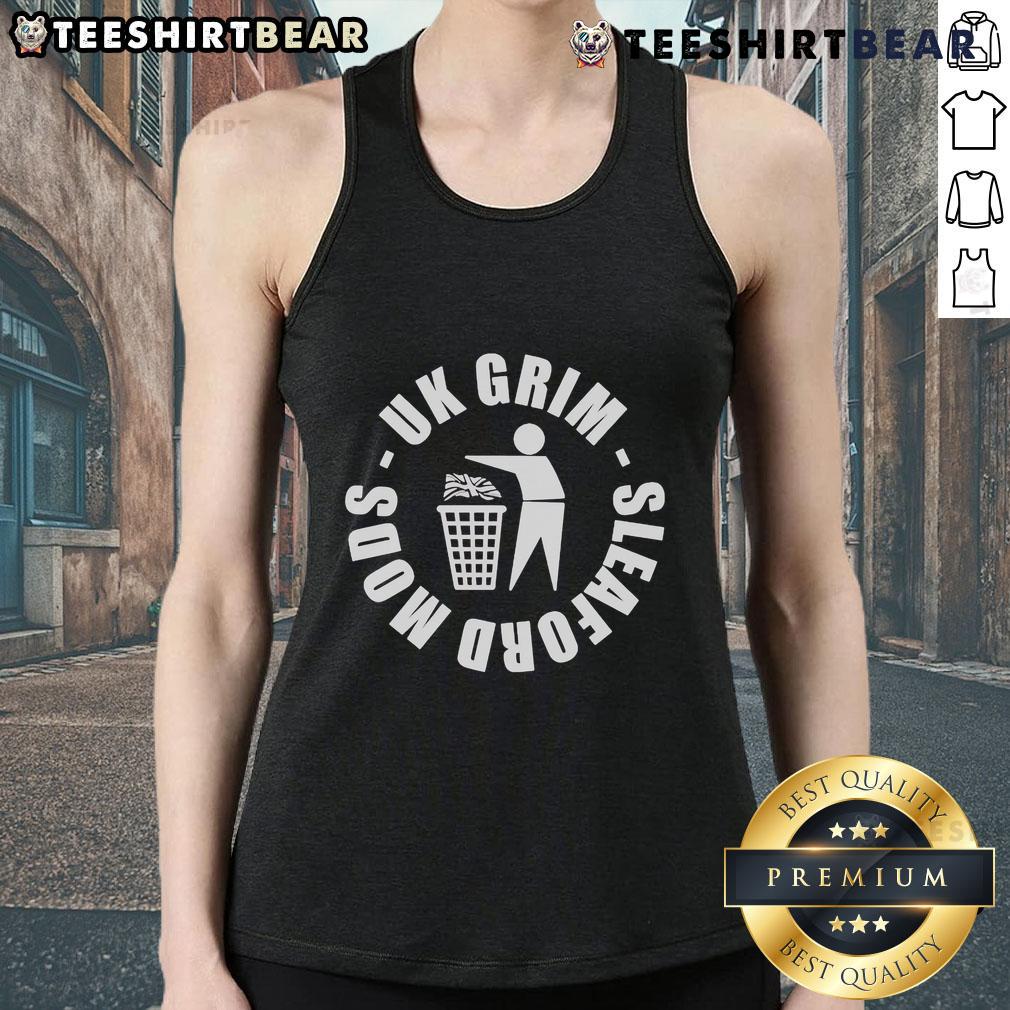 Top Sleaford Mods UK Grim tank top featuring bold graphic design, perfect for fans of the iconic British music duo.