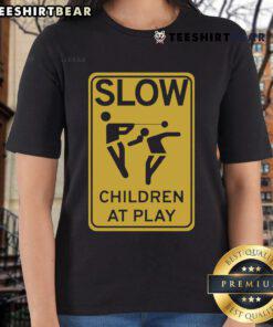 Top Slow Children At Play Ladies Tee featuring playful design, perfect for casual wear and supporting children's safety.