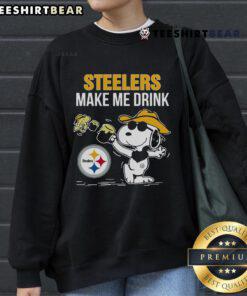 Top Snoopy and Woodstock Pittsburgh Steelers Make Me Drink sweatshirt in black, perfect for fans and cozy wear.