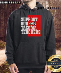 Support our Tacoma teachers hoodie in navy blue with a bold graphic design promoting education and community pride.