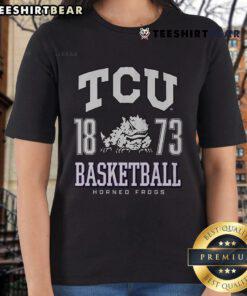 Alt Text: Stylish TCU Horned Frogs ladies tee featuring vibrant colors, perfect for basketball fans and team spirit enthusiasts.