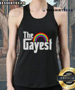 Colorful 'Top The Gayest Rainbow LGBT Tank Top' showcasing vibrant rainbow colors, perfect for Pride celebrations and LGBTQ+ events.