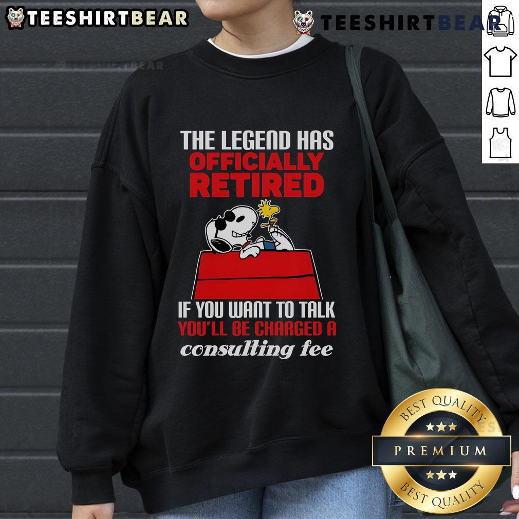 Top The Legend Has Officially Retired sweatshirt with bold text, perfect for fans seeking a stylish statement.