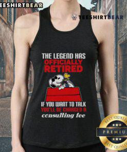 Top The Legend Has Officially Retired tank top featuring bold text, perfect for fans and casual wear enthusiasts.