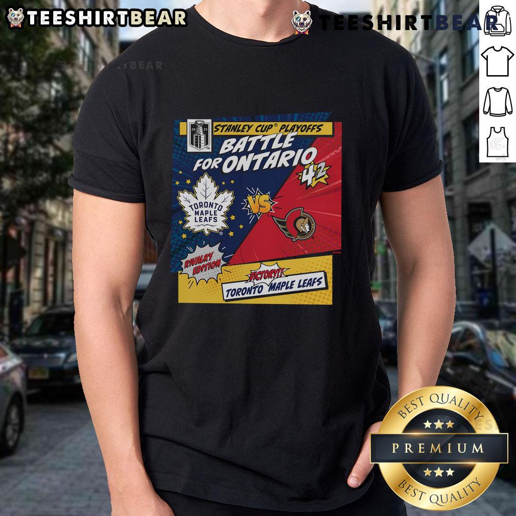 Top Toronto Maple Leafs vs Ottawa Senators 2025 Stanley Cup Playoffs rivalry comic pop T-shirt design featuring vibrant graphics.