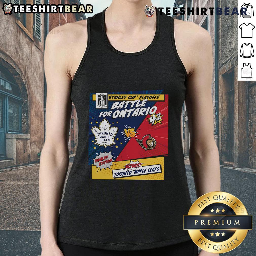 Top Toronto Maple Leafs vs Ottawa Senators 2025 Stanley Cup Playoffs rivalry comic pop tank top featuring team logos.