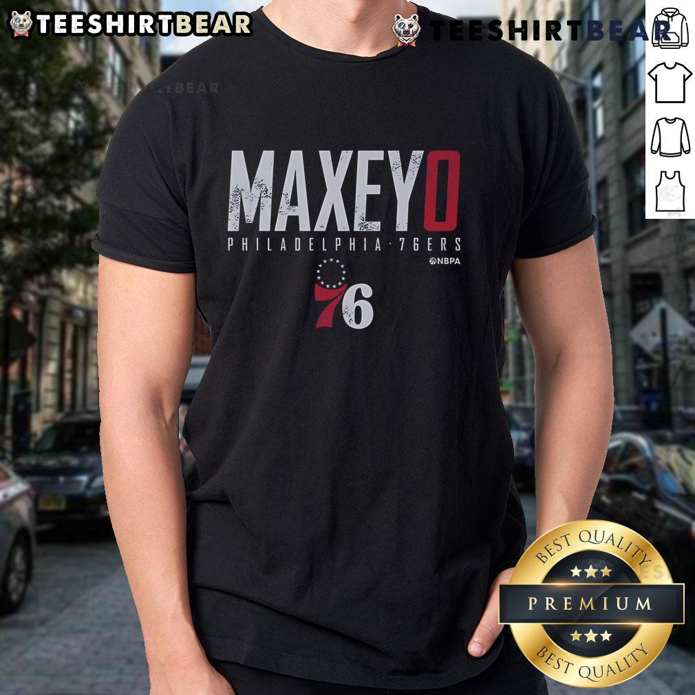 Top Tyrese Maxey Philadelphia 76ers T-Shirt featuring vibrant team colors and player graphic for fans and collectors.