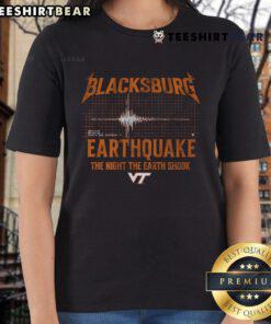 Alt Text: Top Virginia Tech Blacksburg Earthquake ladies tee featuring stylish design and school spirit for fans.
