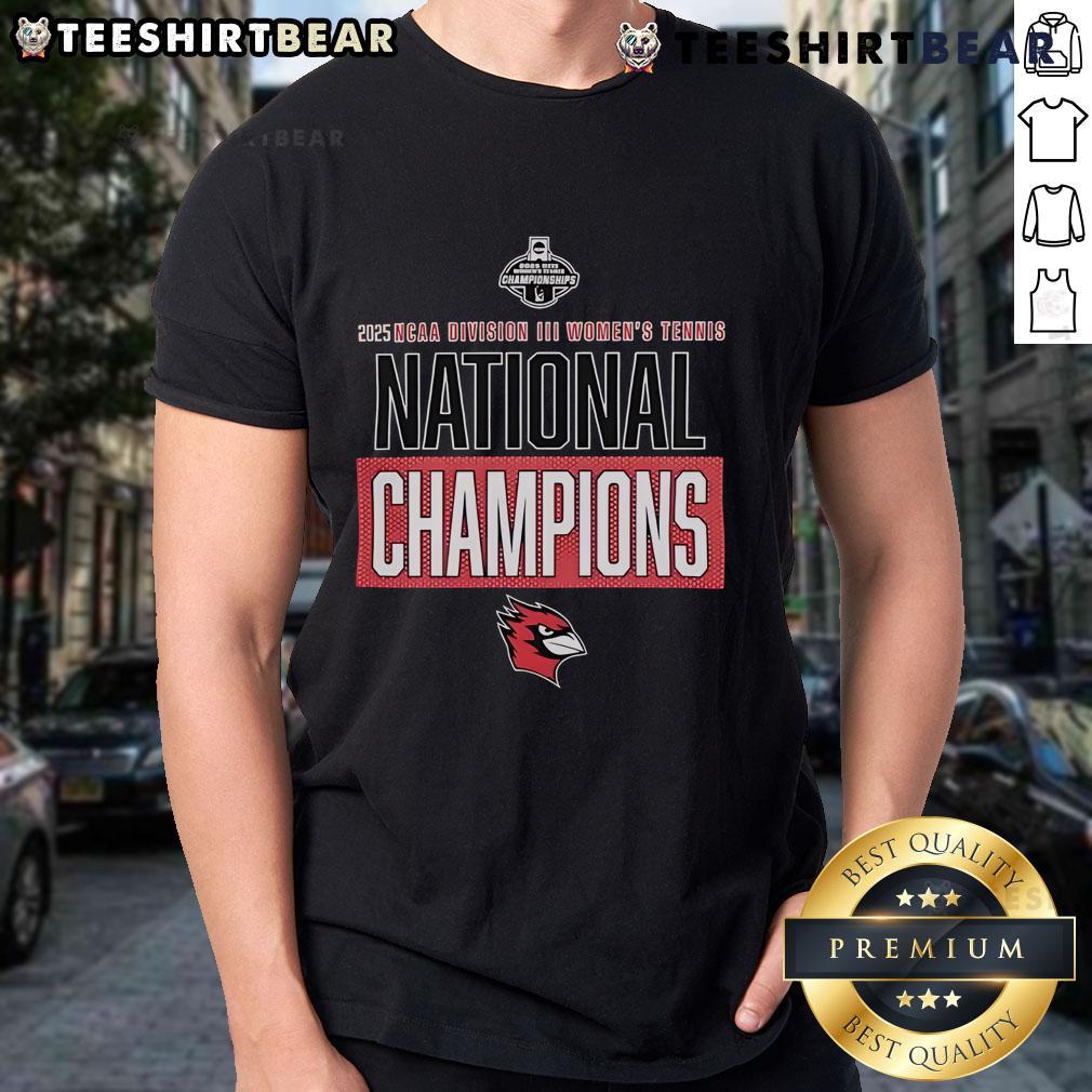 Alt Text: Top Wesleyan Cardinals 2025 NCAA Division III Women's Tennis National Champions T-Shirt design featuring team colors.