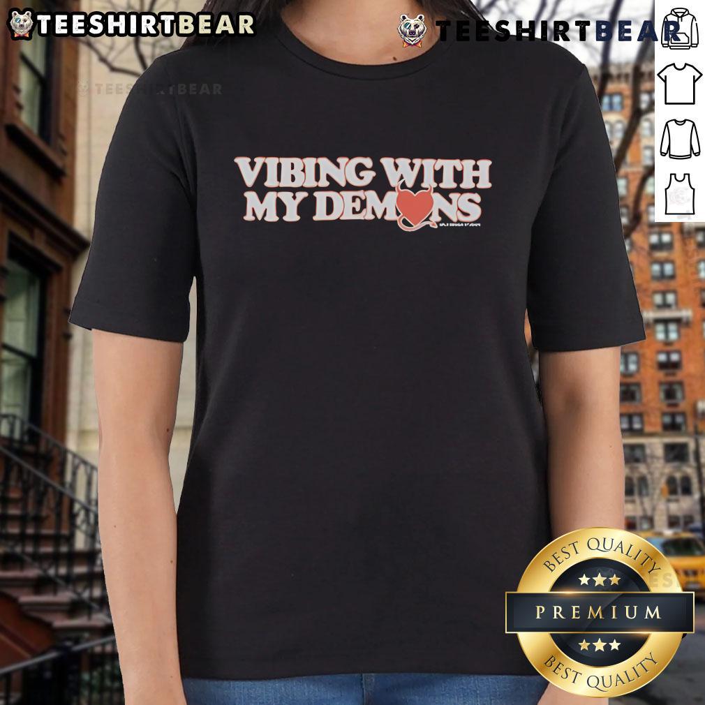 Top XPLR Vibing With My Demons Ladies Tee featuring a stylish design for trendy women who embrace their inner vibe.