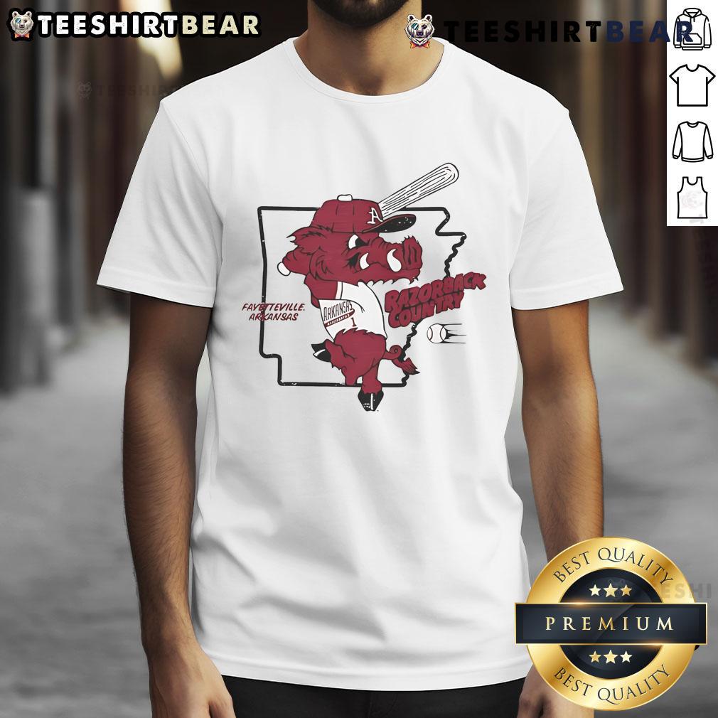 Alt Text: Awesome Arkansas Baseball Razorback Country T-Shirt featuring a bold design and vibrant colors for fans.