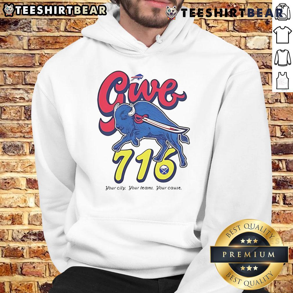 Awesome Buffalo Bills hoodie featuring 'Give 716 Your City, Your Teams, Your Cause' design for fans.