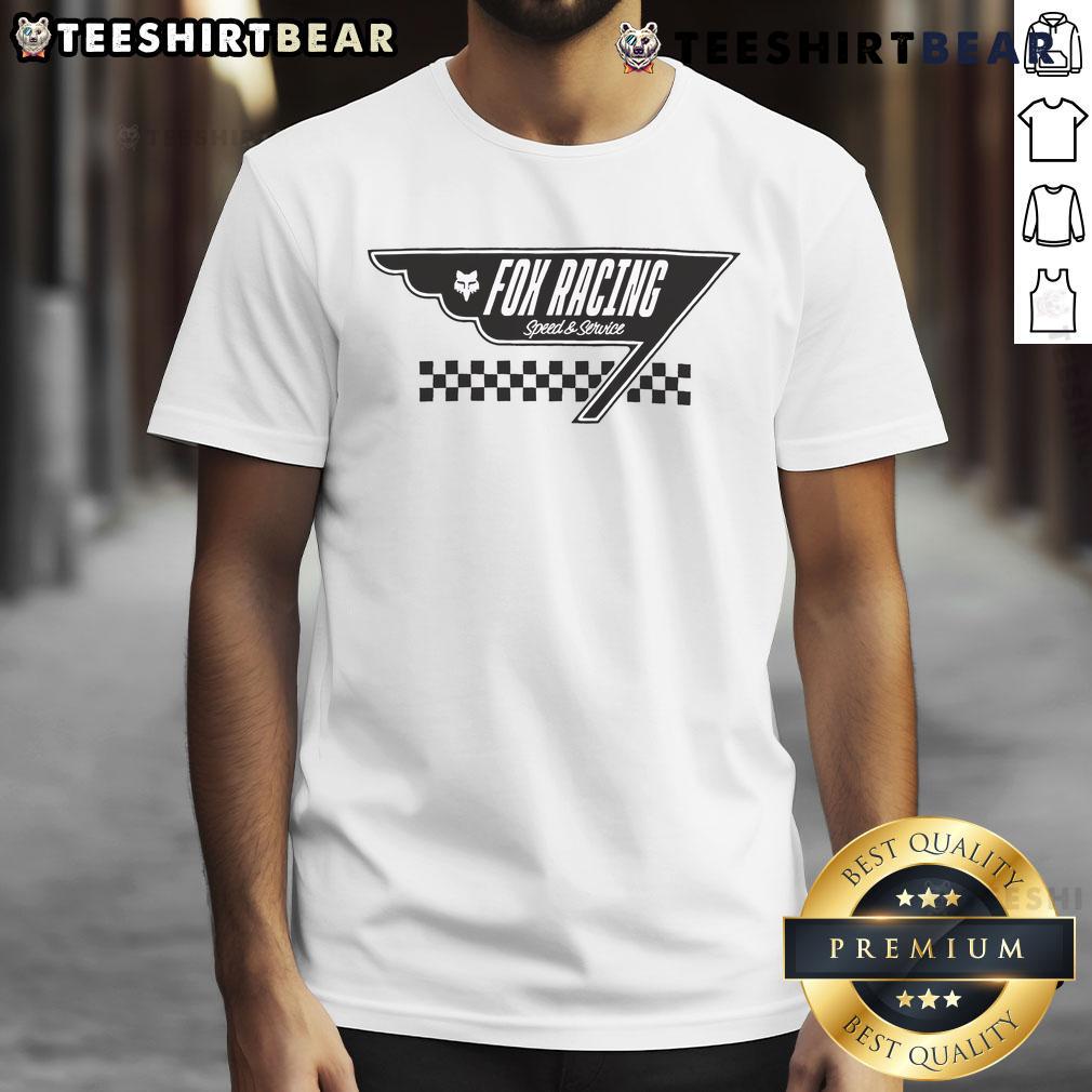 Alt Text: Awesome Fox Racing Speed Service Billboard T-Shirt featuring bold graphics and vibrant colors for motorsports enthusiasts.