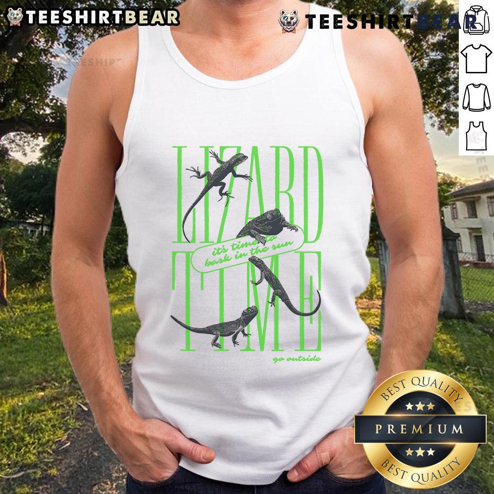 Awesome lizard basking in the sun, perfect for outdoor adventures in a stylish tank top. Ideal for nature lovers.