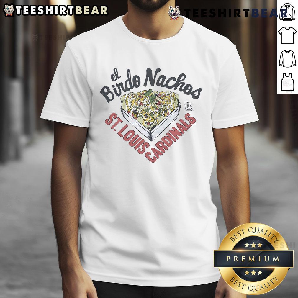 Alt Text: Awesome MLB x Flavortown St. Louis Cardinals El Bindo Nachos T-Shirt featuring vibrant graphics and team colors.