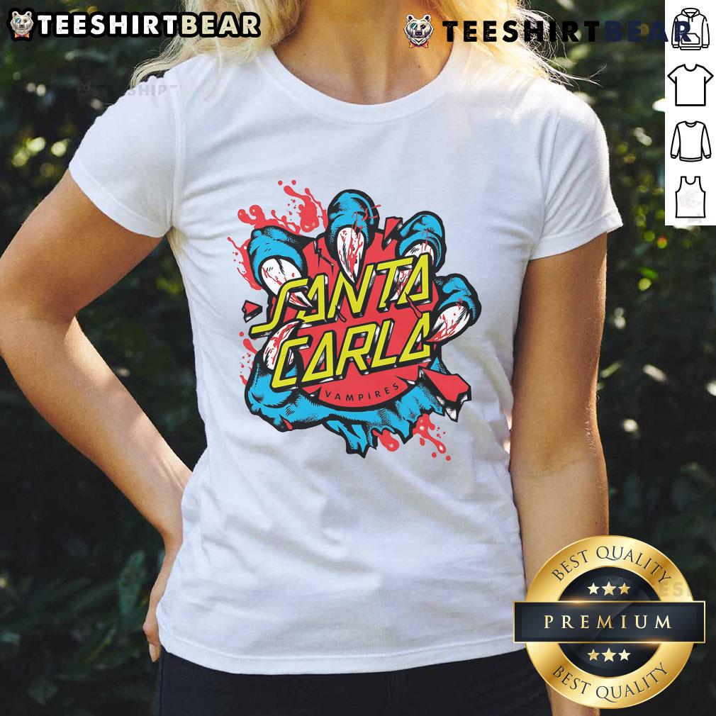 Awesome Santa Carla baseball vampires ladies tee featuring a stylish graphic design for fans of quirky fashion.