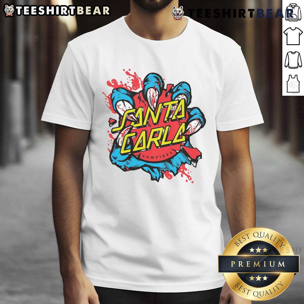 Awesome Santa Carla Baseball Vampires T-Shirt featuring a vintage design and spooky graphics for fans of The Lost Boys.