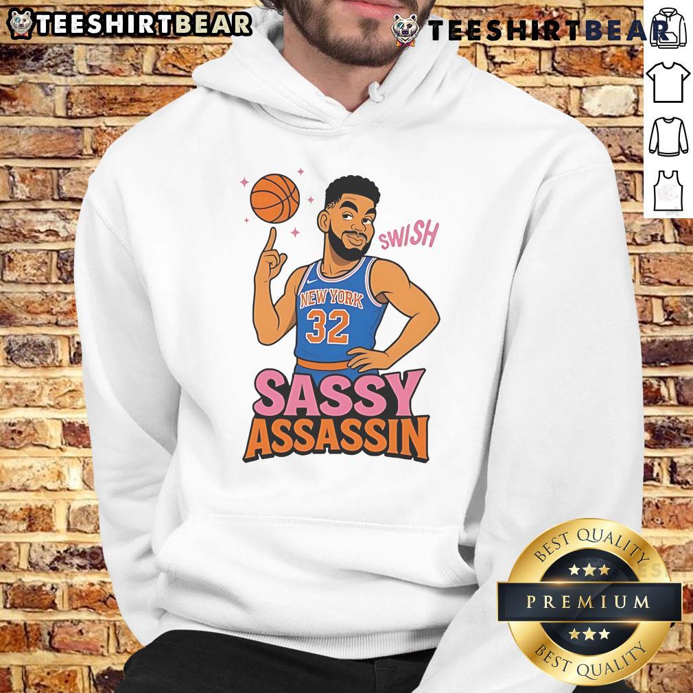 Awesome Sassy Assassin Karl Anthony Towns hoodie featuring a bold design, perfect for fans and streetwear enthusiasts.