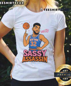 Awesome Sassy Assassin Karl Anthony Towns Ladies Tee featuring a stylish design perfect for fans of basketball and fashion.