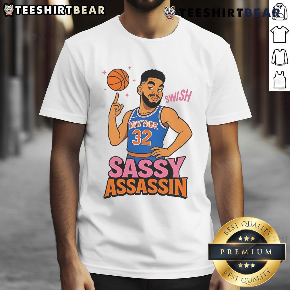 Awesome Sassy Assassin Karl-Anthony Towns T-Shirt featuring a bold graphic design and vibrant colors for fans.