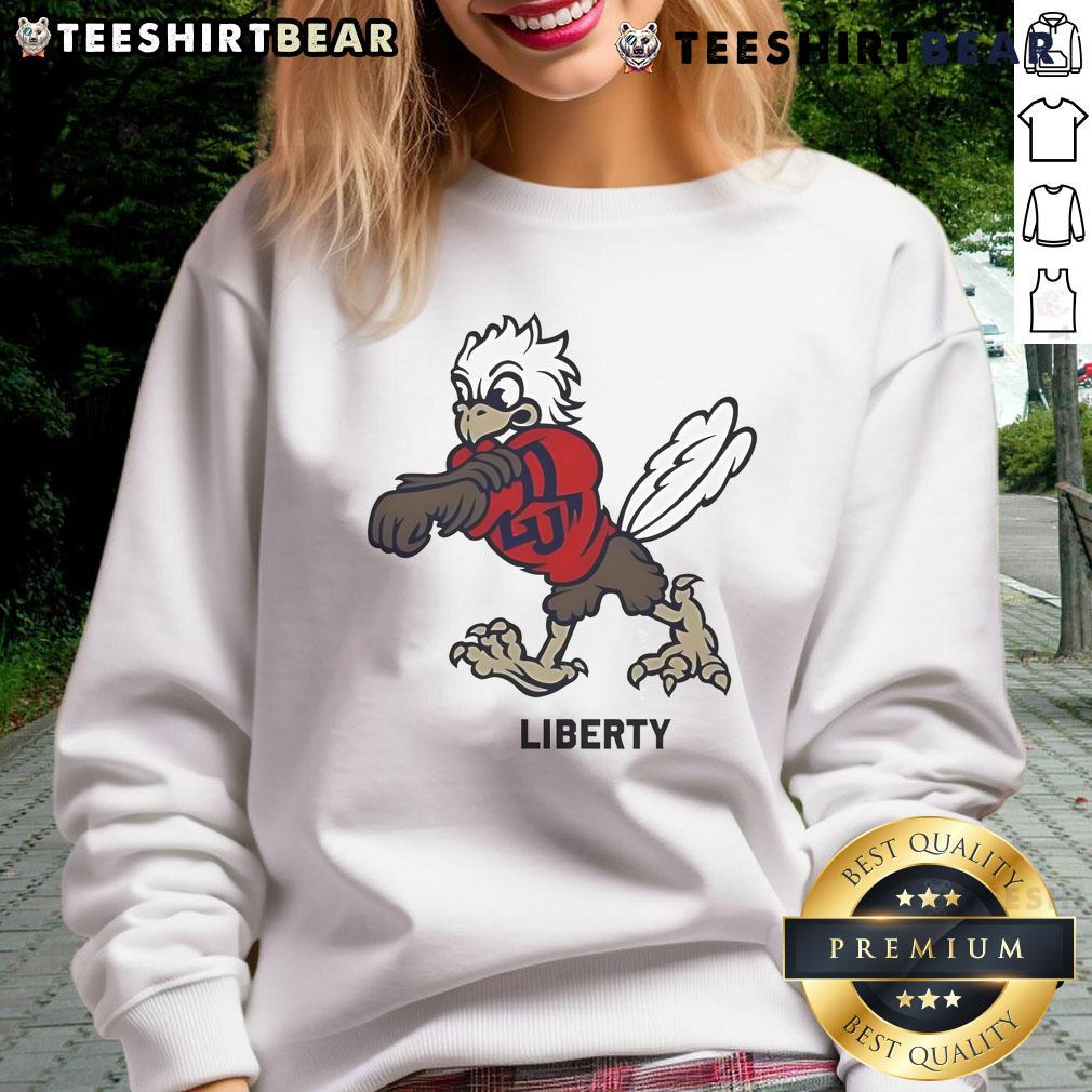 Awesome Sparky Liberty mascot sweatshirt featuring a vibrant design and cozy fit, perfect for team spirit and comfort.