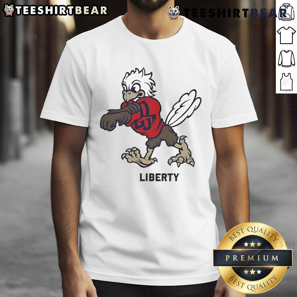 Awesome Sparky Liberty Mascot T-Shirt featuring a vibrant graphic of Sparky in a patriotic design, perfect for fans.