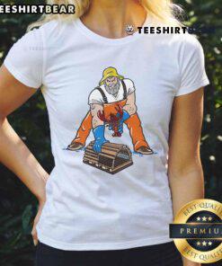 Awesome Three Point Stance Lobsterman Ladies Tee featuring a stylish lobster graphic on a comfortable shirt.