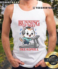 Cute cat running up that treadmill tank top featuring an adorable feline in motion, perfect for cat lovers and fitness enthusiasts.