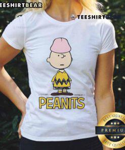 Cute Charlie Brown Peanuts meme on a ladies tee, featuring playful graphics and vibrant colors for a fun look.