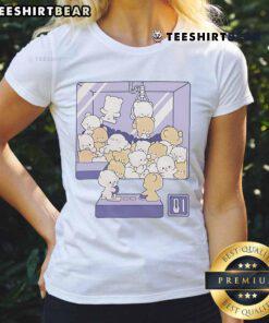 Alt Text: Cute claw machine bear ladies tee featuring a colorful graphic of a stuffed bear, perfect for casual wear.