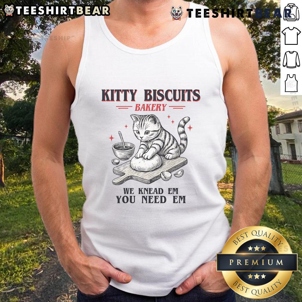 Alt Text: Cute kitty biscuits tank top for cat lovers, featuring a playful design that celebrates baking and feline friends.