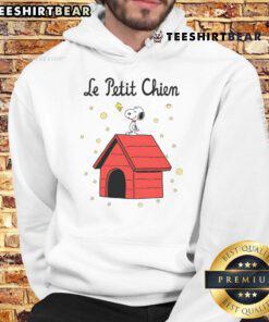 Adorable dog wearing a Snoopy hoodie, showcasing cute style and comfort for your pet, perfect for chilly days.