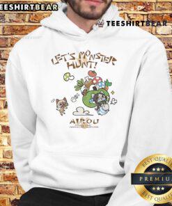 Adorable Airou Monster Hunter hoodie featuring a cute lets monster hunt design, perfect for gaming fans and cozy wear.