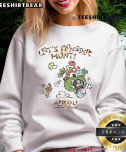 Cute Airou Monster Hunter sweatshirt featuring playful monster designs, perfect for fans of the Monster Hunter series.