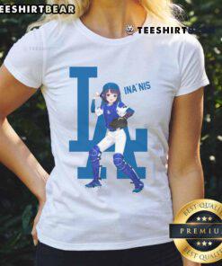Adorable Los Angeles Dodgers Hololive Night Inanis Ladies Tee featuring vibrant graphics and a stylish design.