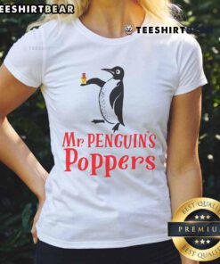 Cute Mr. Penguins Poppers ladies tee featuring adorable penguin graphic on a stylish, comfortable shirt.