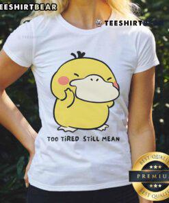 Alt Text: Cute Psyduck graphic on a tee shirt, showcasing a tired yet sassy look, perfect for Pokmon fans.