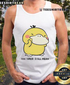 Cute Pokmon Psyduck looking tired yet mean, wearing a trendy tank top, perfect for Pokmon fans.
