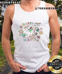 Alt Text: Cute queers stand with Palestine tank top featuring vibrant colors and a bold design promoting LGBTQ+ solidarity.