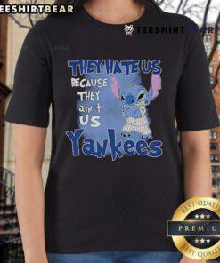 Cute Stitch New York Yankees ladies tee featuring 'They Hate Us Because They Aint Us' slogan in stylish design.
