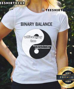 Alt Text: Funny Binary Balance Yin Yang Programmer Ladies Tee showcasing a playful design for tech enthusiasts and programmers.