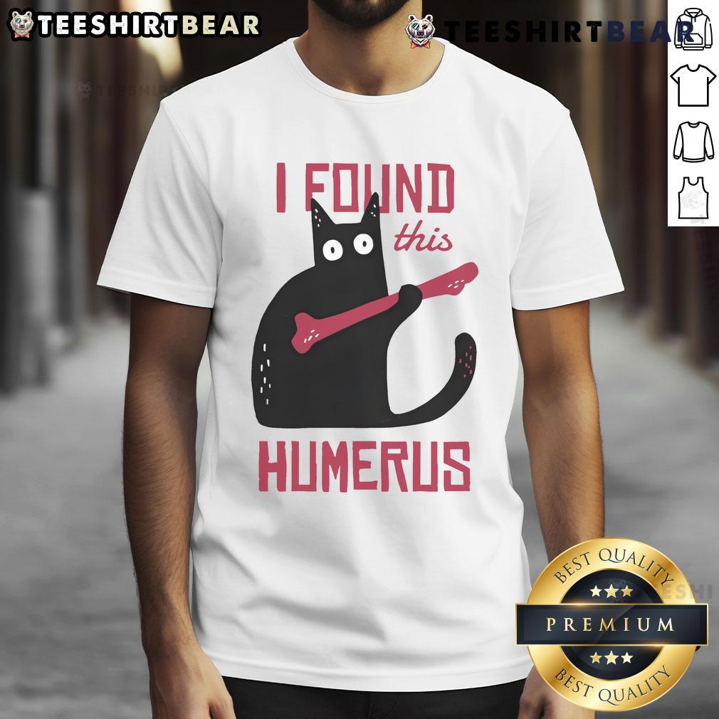 Alt Text: Funny cat design on a t-shirt featuring a humorous cat with a bone, perfect for pet lovers and cat enthusiasts.