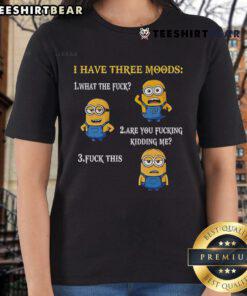 Alt Text: Funny Minion graphic tee showcasing three moods: confusion, disbelief, and frustration - perfect for casual wear.