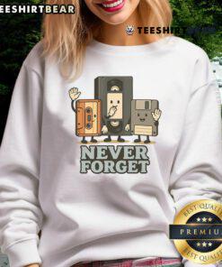 Alt Text: Funny Never Forget 90s Retro Tech Cartoon Sweatshirt featuring nostalgic graphics and vibrant colors.
