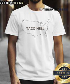 Funny Taco Hell American Map T-Shirt featuring a humorous graphic of the USA with taco locations and vibrant colors.